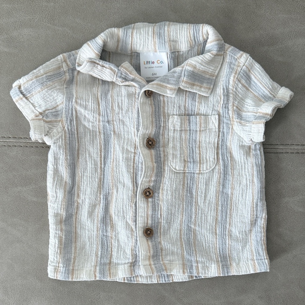 Little Co. button up shirt - Cream and Blue